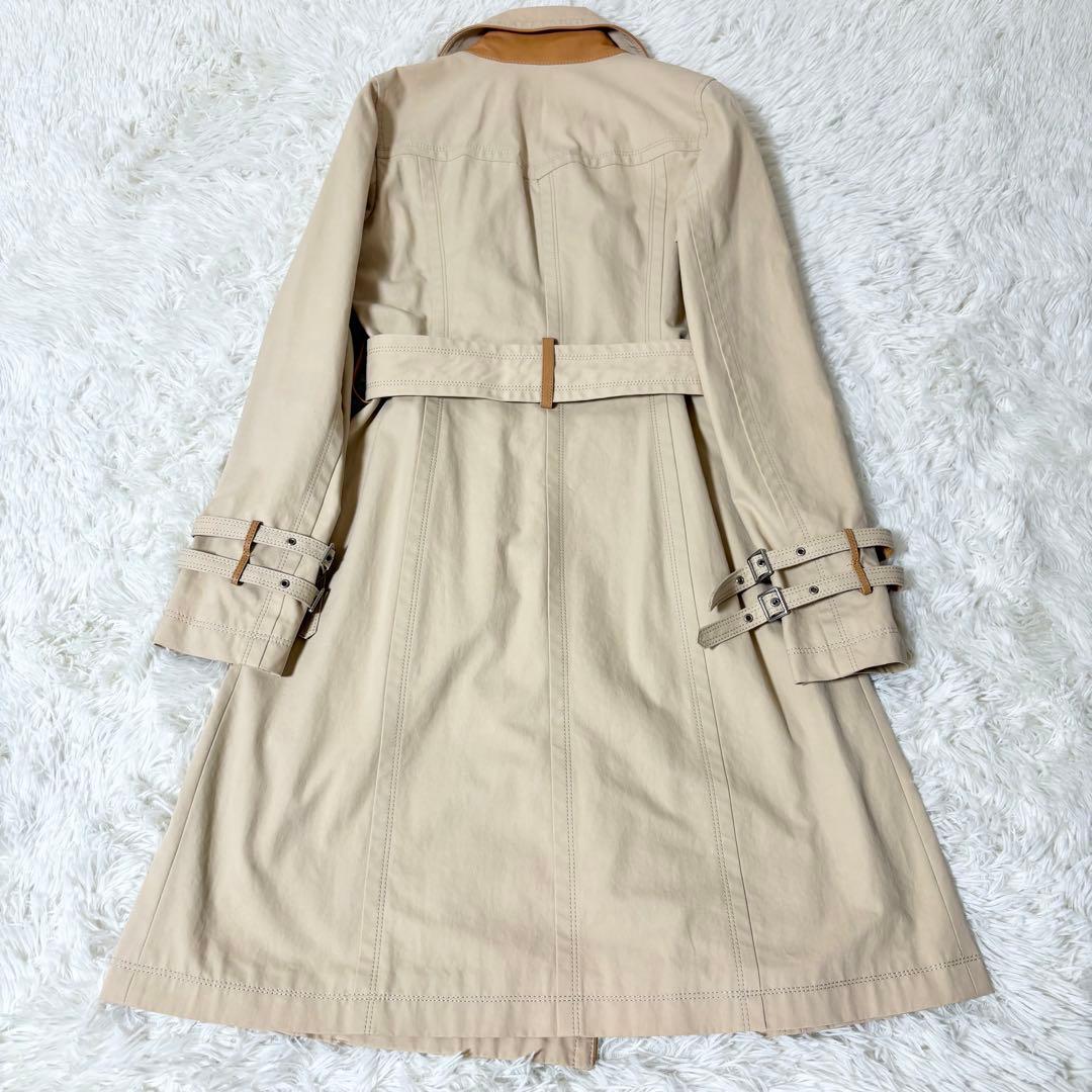 バーバリーブルーレーベル ノバチェック裏地付き トレンチコート ベージュ 牛革