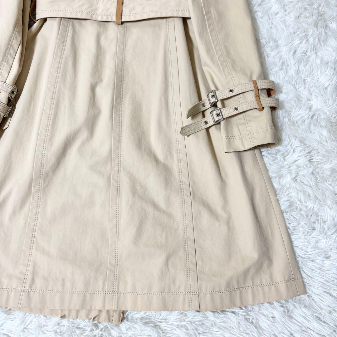 バーバリーブルーレーベル ノバチェック裏地付き トレンチコート ベージュ 牛革