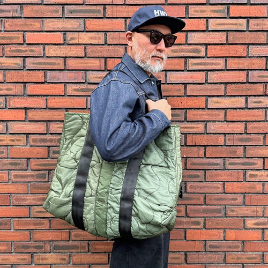 US カスタマイズトートバッグ　オリーブキルティング