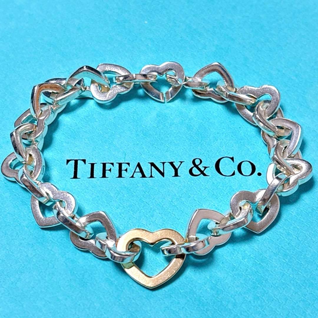 【美品】19.5cmティファニー ハートリンク コンビブレスレット925/750