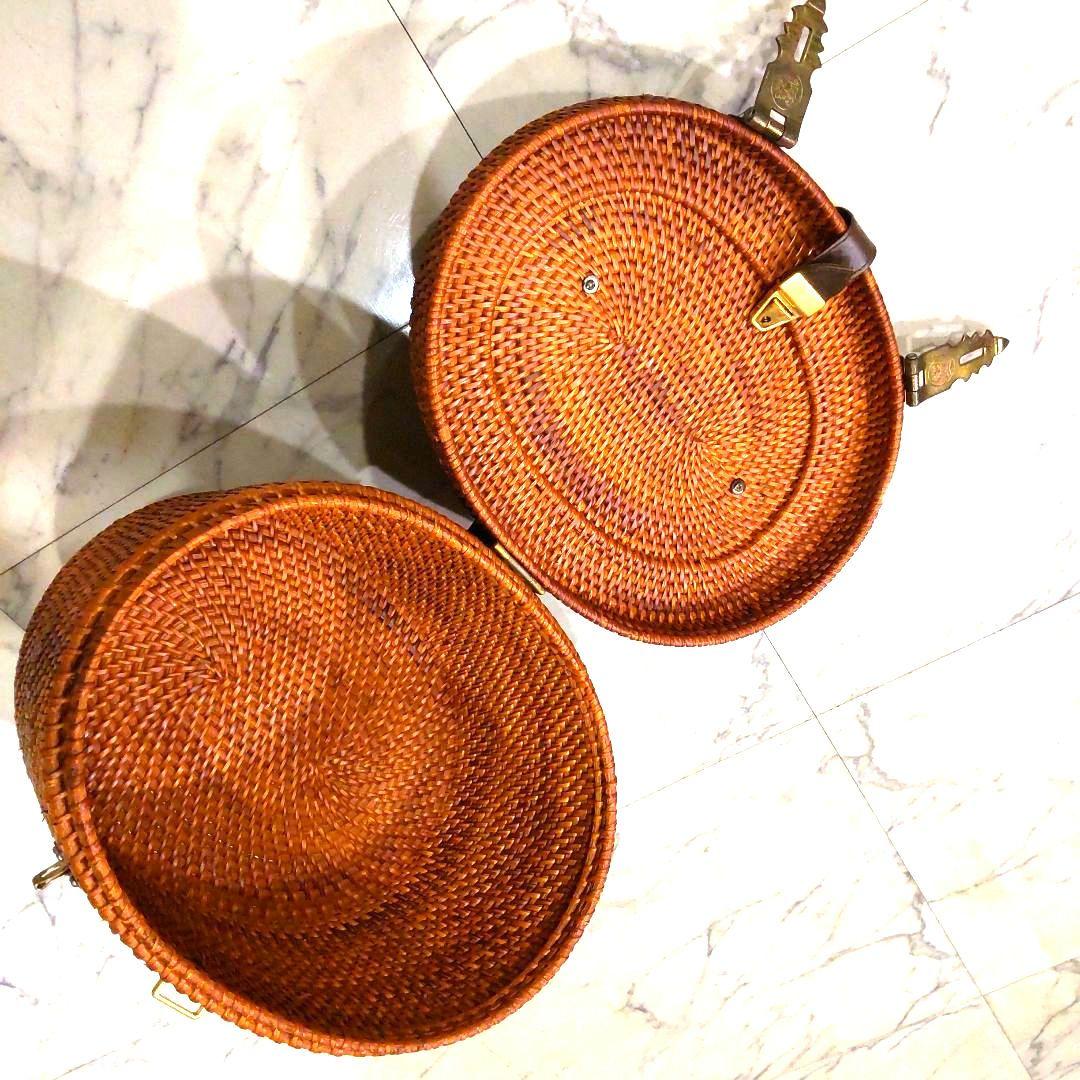 ◆新品 ブラウン バスケットウィービング ケース 茶道具 収納 インテリア 家具