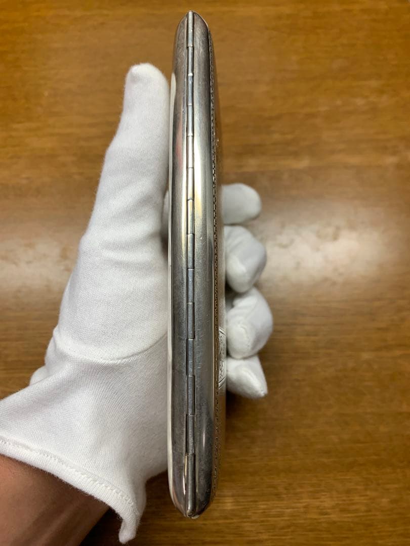 大野銀器製 純銀煙草ケース プラチナ装飾 木箱付