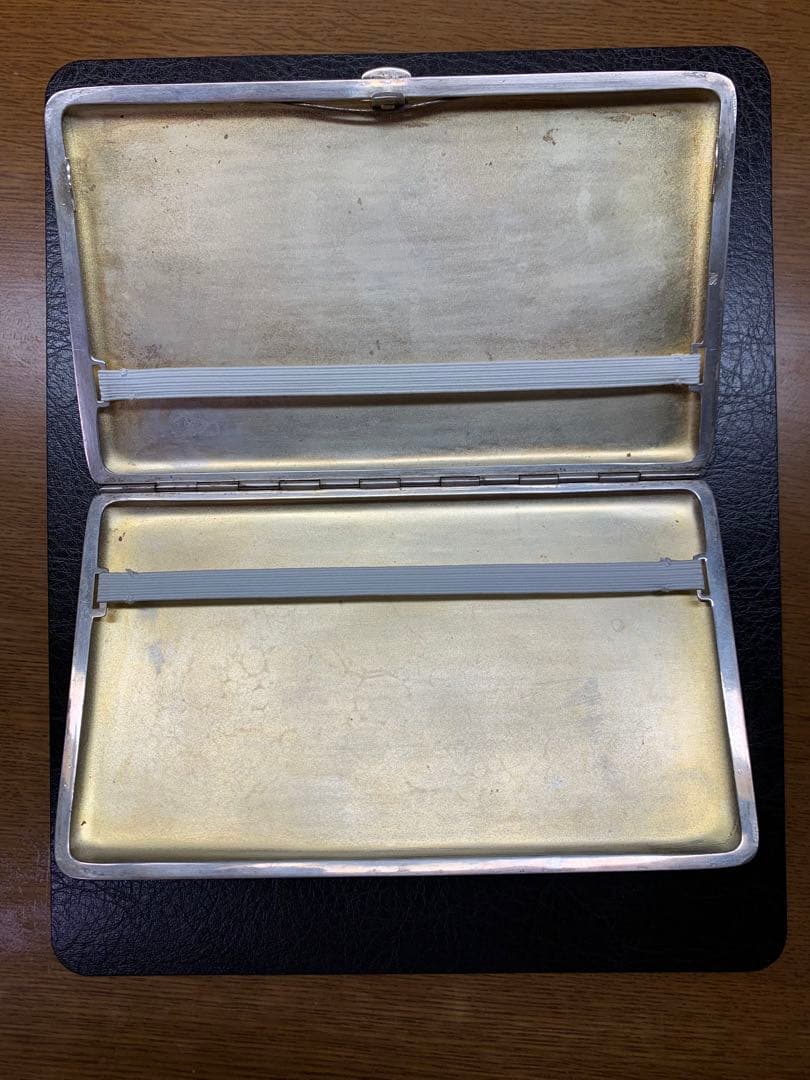大野銀器製 純銀煙草ケース プラチナ装飾 木箱付