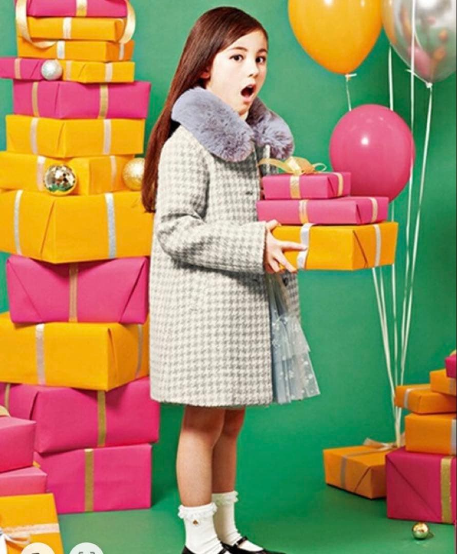 ケイトスペード　ファーティペット千鳥柄コート　150