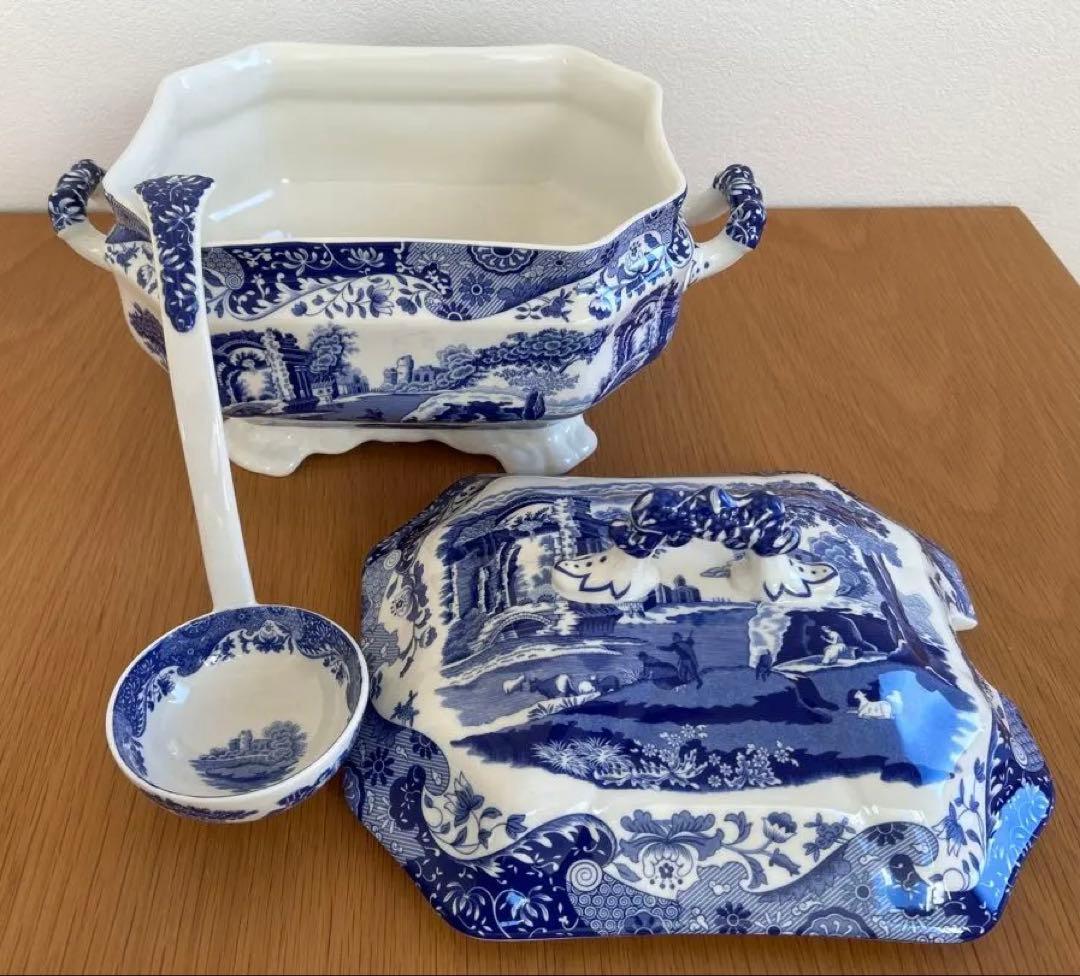 【美品】spode ブルーイタリアン　スープチューリン&レードル