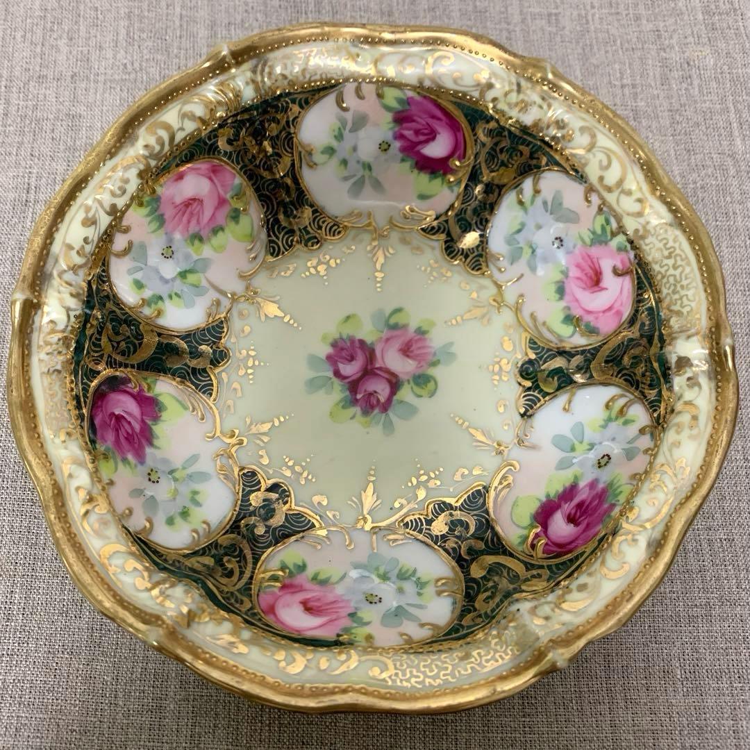 オールドノリタケ　メープルリーフ印　薔薇　金彩　ボウル　アンティーク