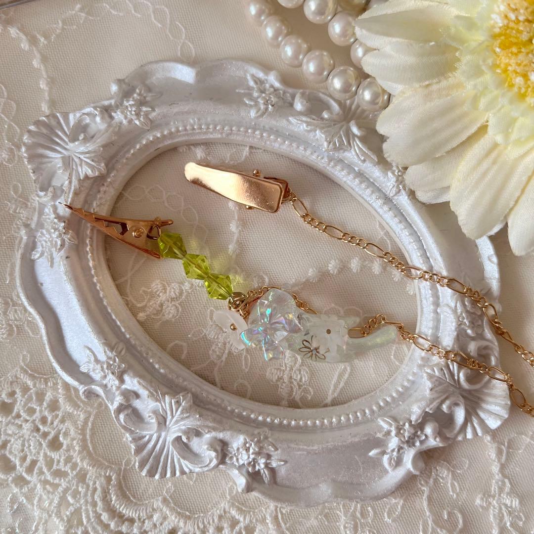 ฅ❤️ 猫　ねこ　パール　花　帽子クリップ　帽子ストラップ　帽子