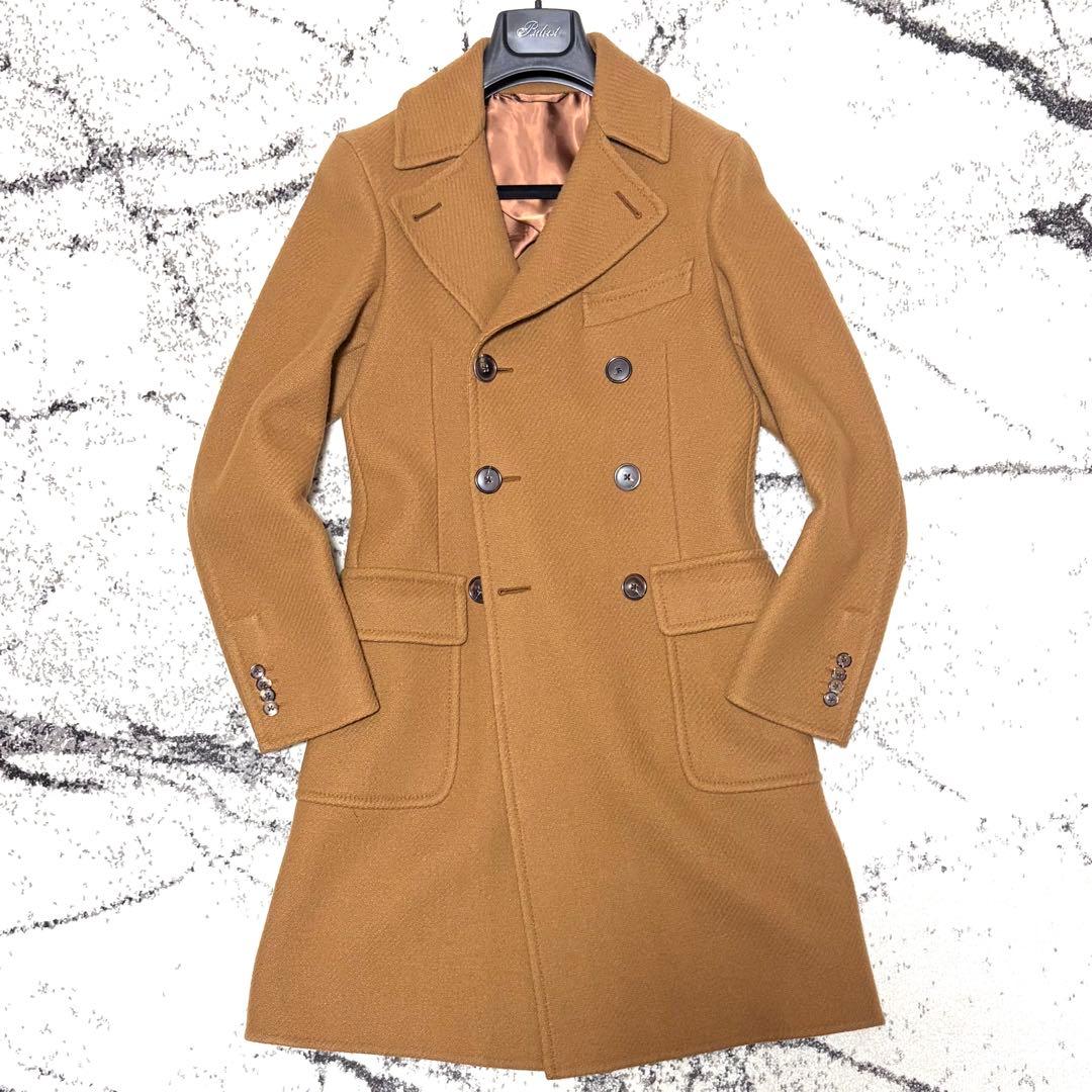 美品 ベルベスト ダブルチェスターコート キャメル ベージュ ウール ポロコート