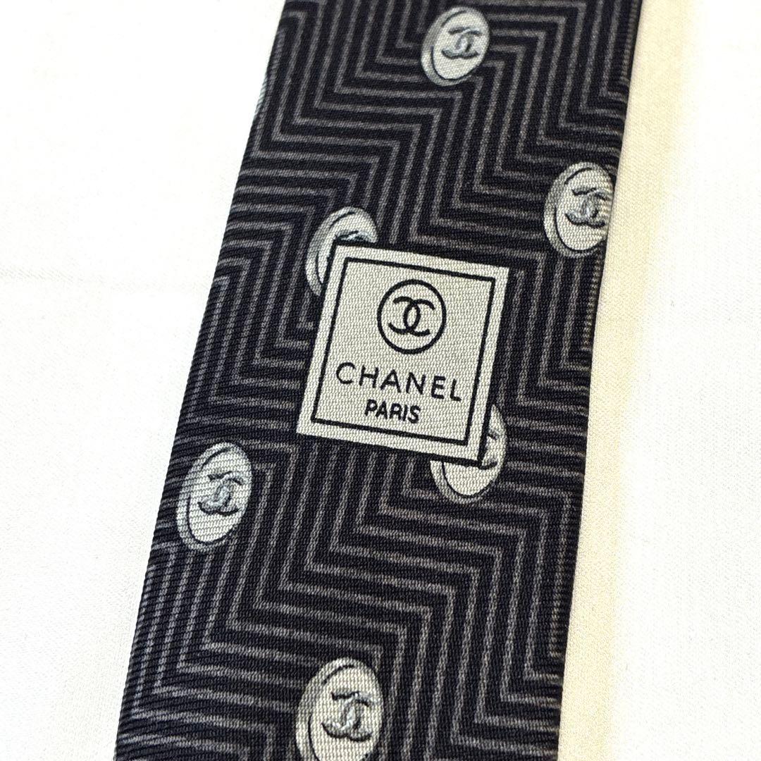 ◆CHANEL シャネル ネクタイ 美品 ココマーク 総柄 ロゴ ブラック