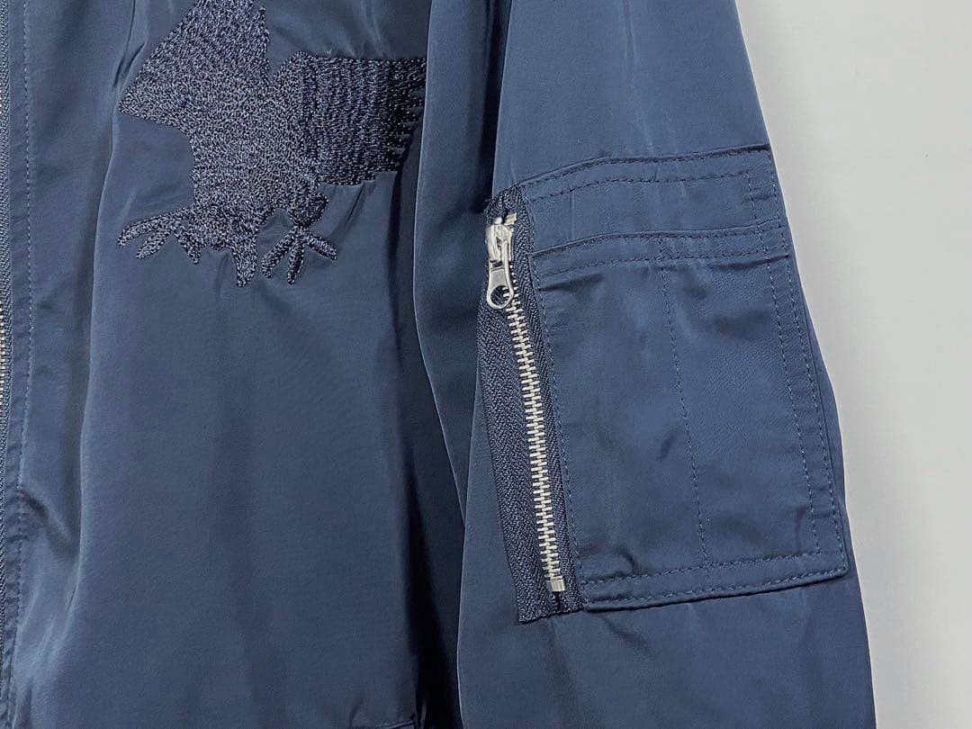 アリステア スカジャン MA-1 両面刺繍 鷹 和柄 刺繍ジャケットXLネイビー