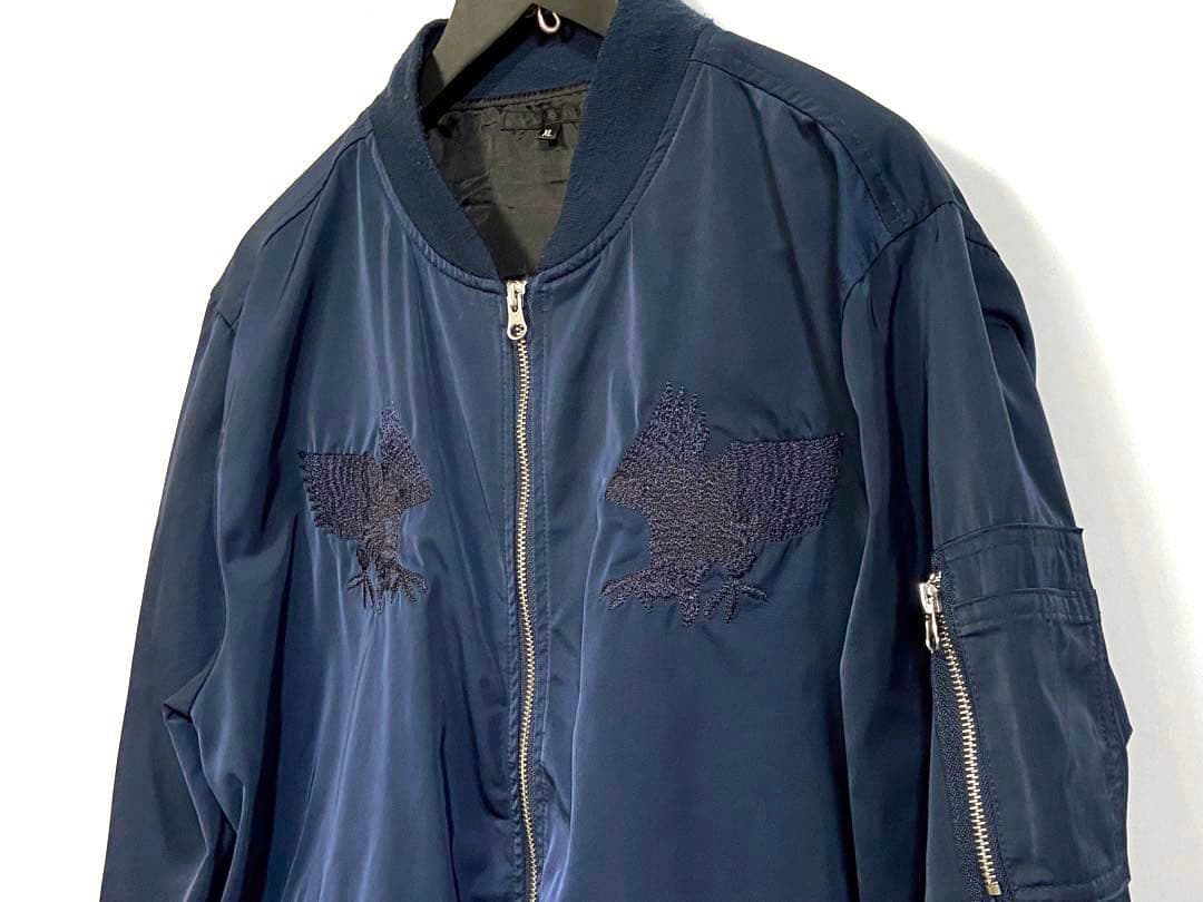 アリステア スカジャン MA-1 両面刺繍 鷹 和柄 刺繍ジャケットXLネイビー