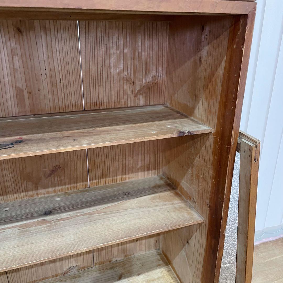 当時物　昭和レトロ　本棚　ガラス棚　ダイヤガラス　木製　アンティーク　無垢