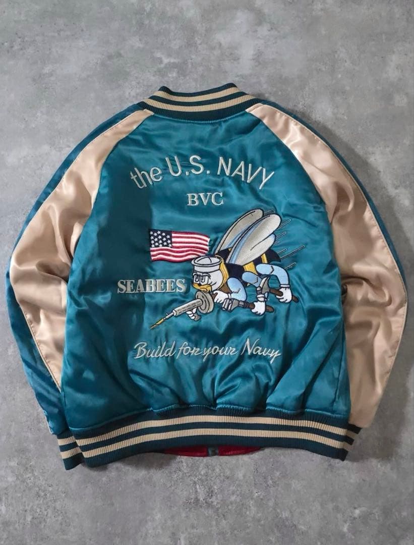 サ*ん様 U.S.NAVY SEABEES×鶴刺繍 リバーシブルスカジャン スー