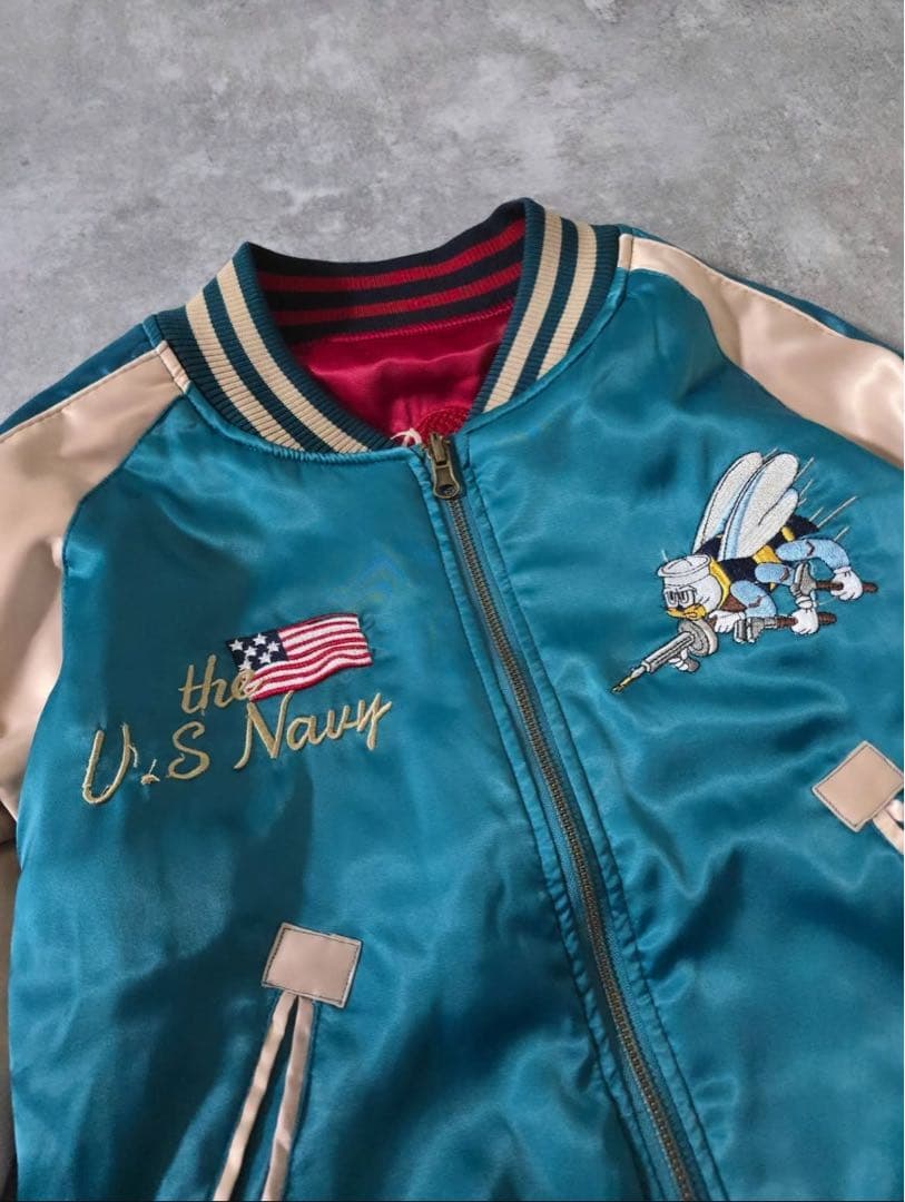 サ*ん様 U.S.NAVY SEABEES×鶴刺繍 リバーシブルスカジャン スー