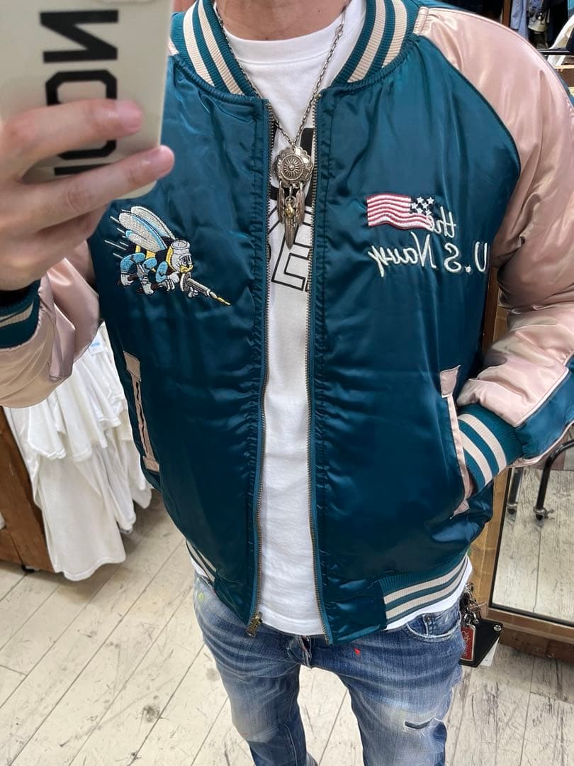 サ*ん様 U.S.NAVY SEABEES×鶴刺繍 リバーシブルスカジャン スー