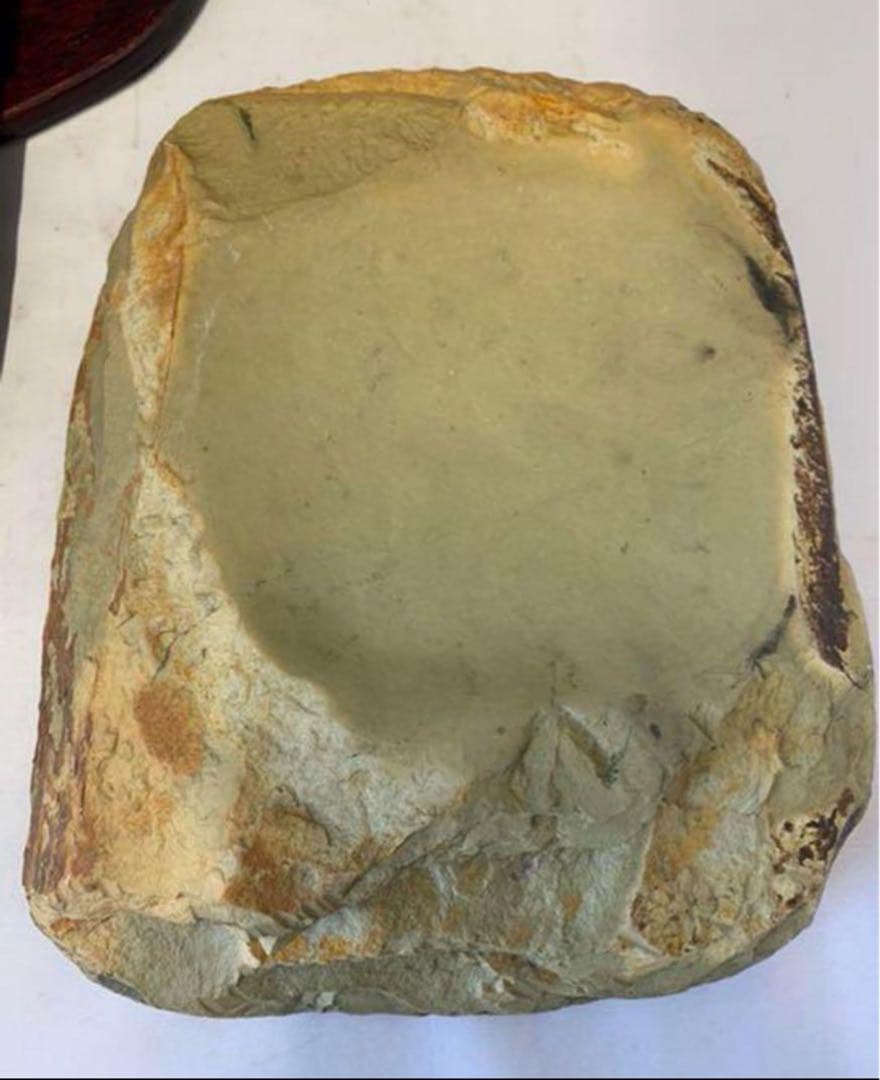 [極上珍品]房具 中国　清時代　古美術　硯紫檀蓋付き 松鶴綠端溪文房具