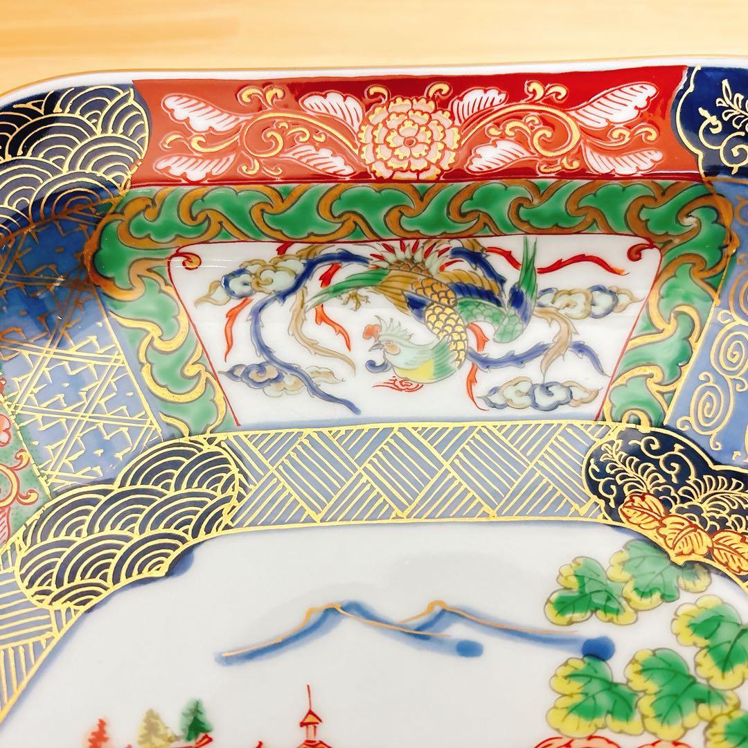 有田焼　幸楽窯　錦色絵山水尺盛皿　31cm