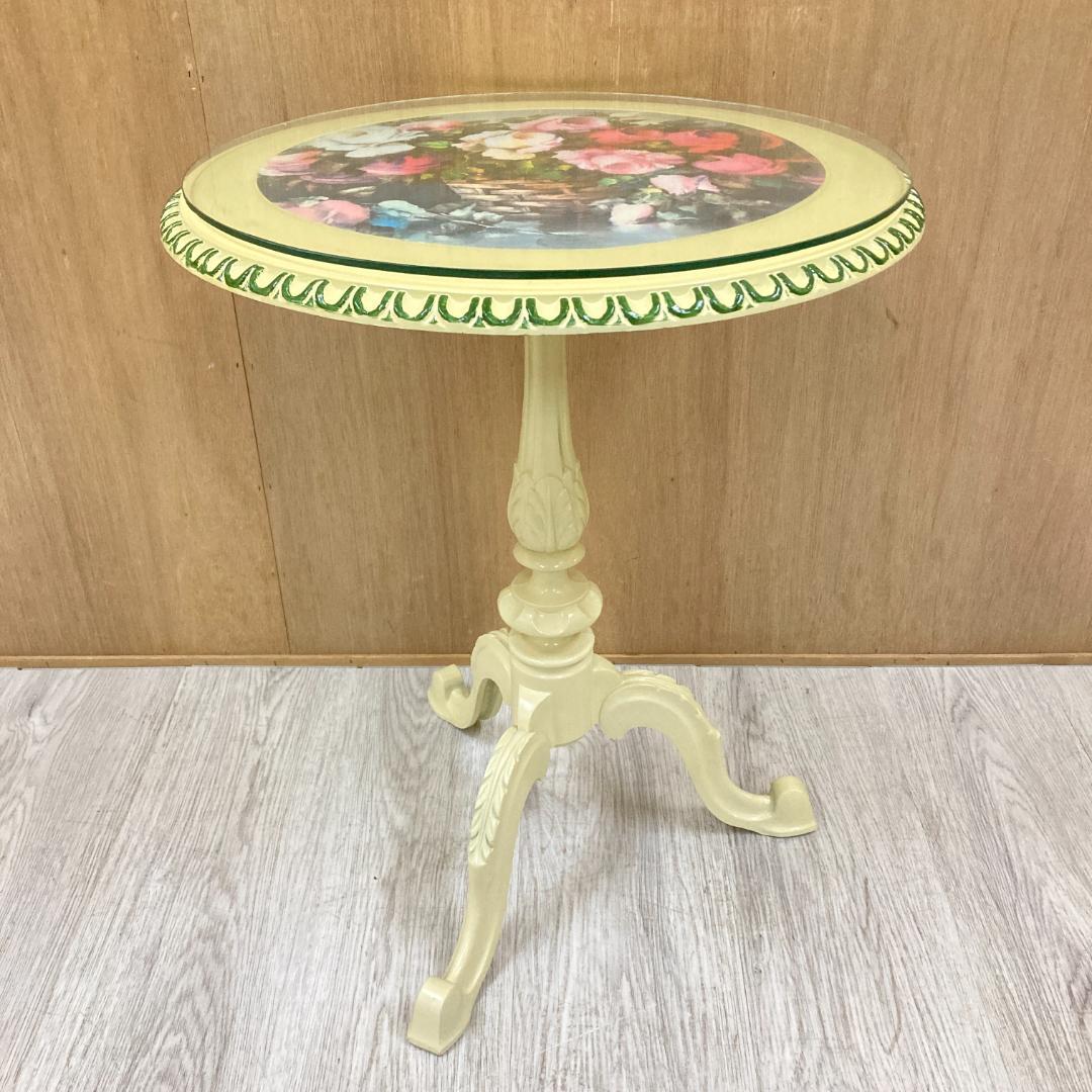 アンティーク調　イタリア製　サイドテーブル　丸テーブル　薔薇