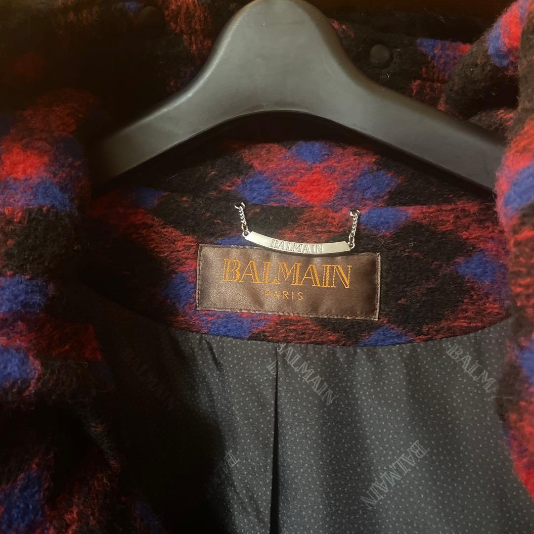 バルマン　定価約7万　チェック柄　フード付きロングコート未使用♡