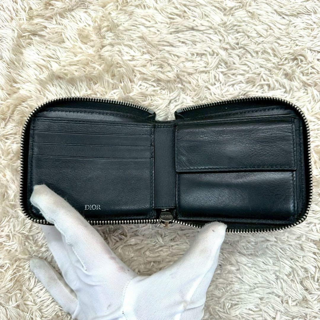 【美品】DIOR 二つ折り財布 トロッター オブリーク ラウンドファスナー