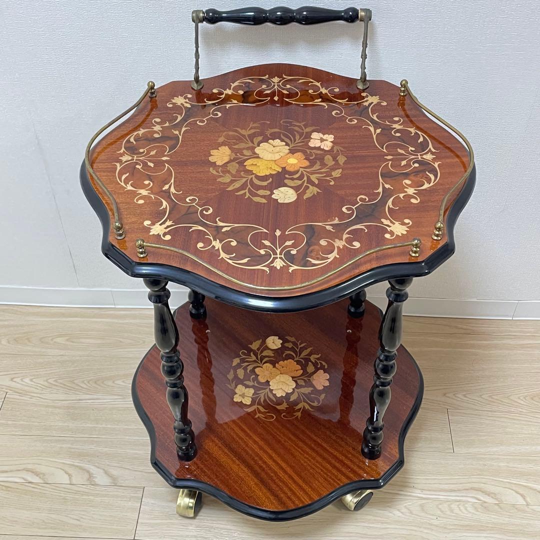 希少 美品 イタリア製 象嵌 キャスター付き キッチンワゴン