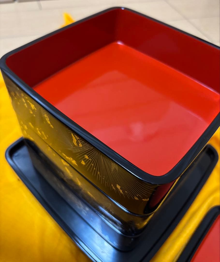 ３段重　輪島塗　沈金　招福枝　中谷耕一