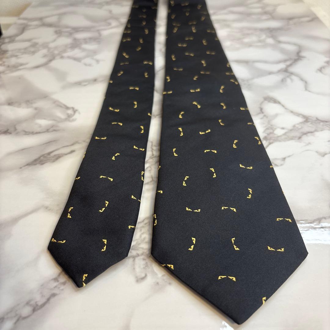 【タグ&袋付】FENDI ネクタイ　ブラック　黒色　バグズアイ　モンスター