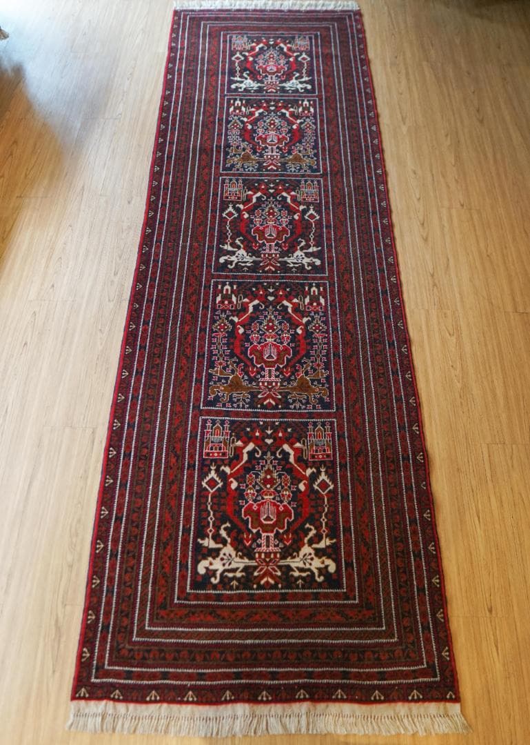 アフガニスタン手織り絨毯 ビルジク 292×89cm ランナー トライバルラグ