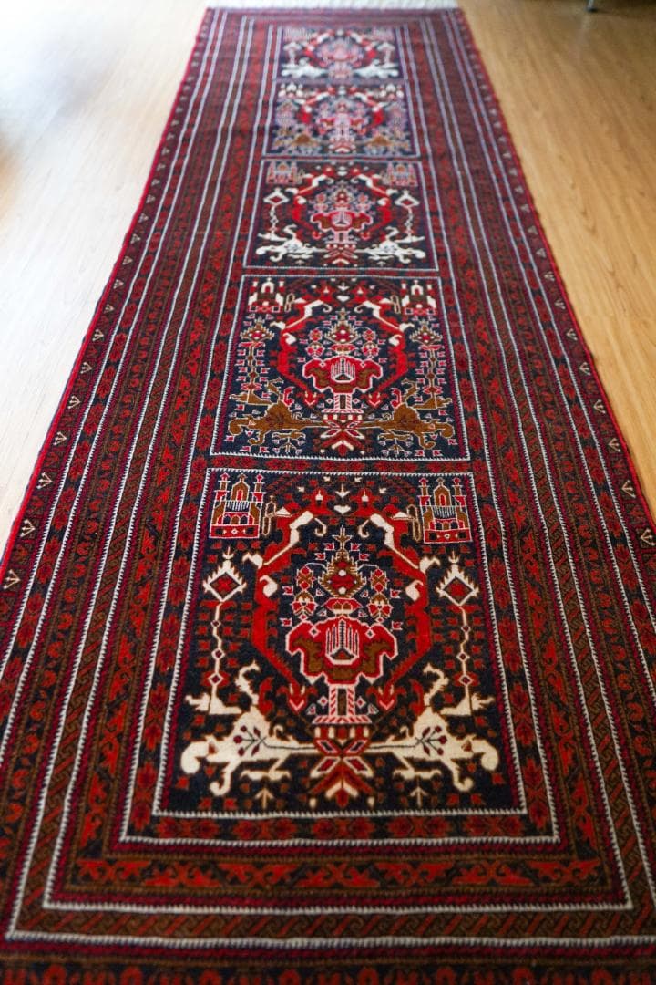 アフガニスタン手織り絨毯 ビルジク 292×89cm ランナー トライバルラグ