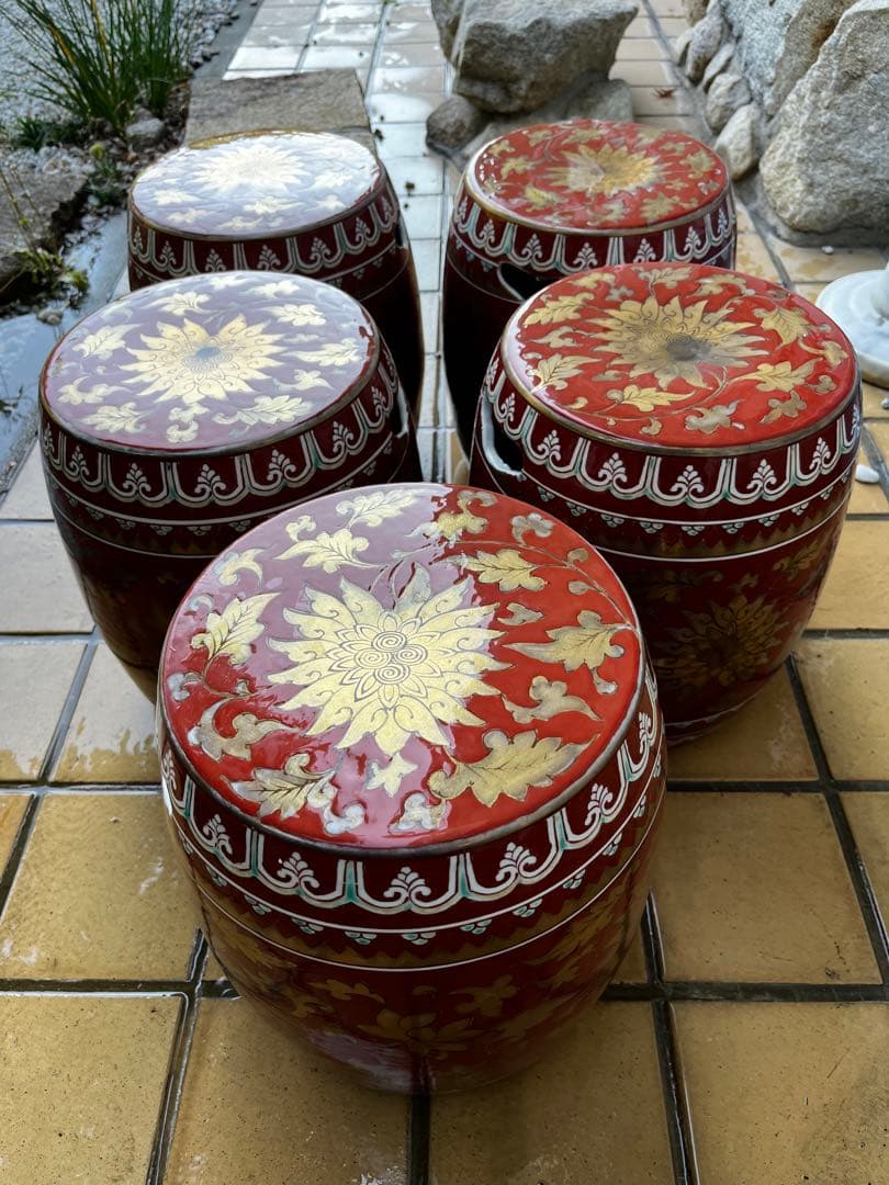 超希少　有田焼　高峰作　陶器製　庭椅子　アンティーク