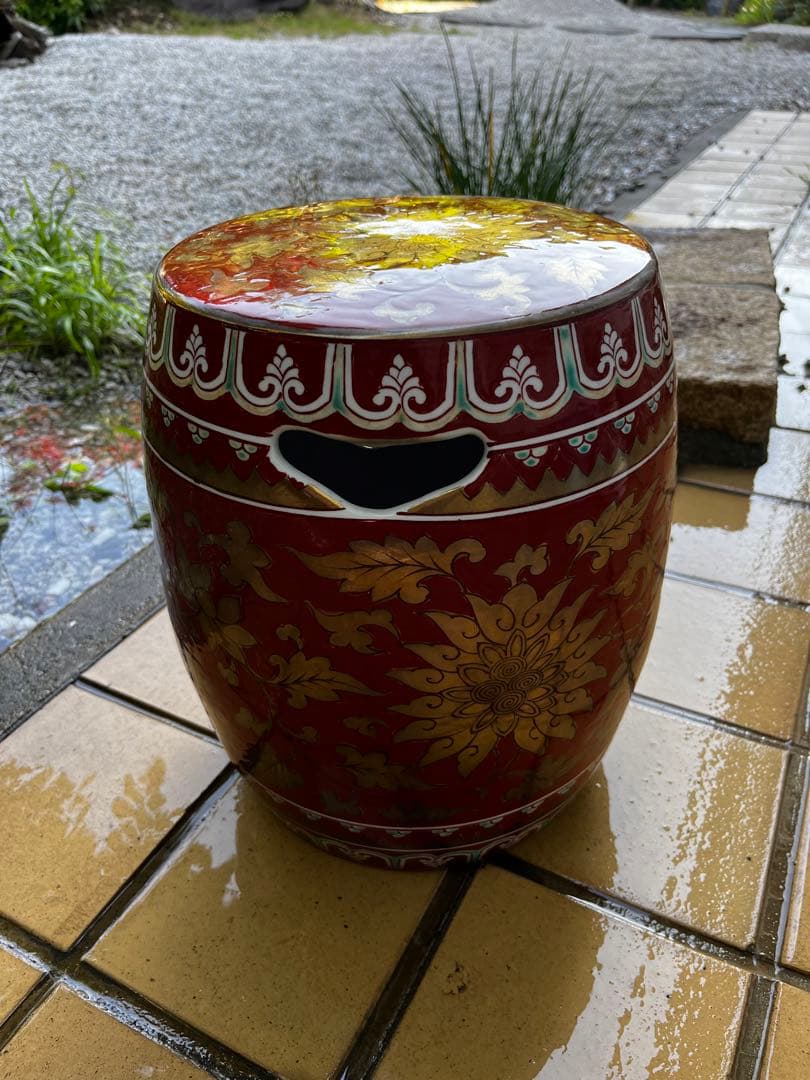 超希少　有田焼　高峰作　陶器製　庭椅子　アンティーク