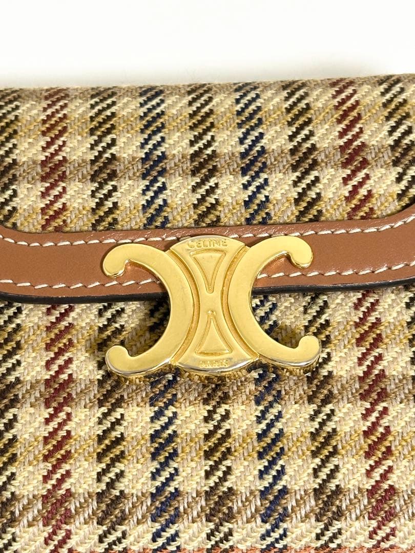 【値下げしました】チェック柄 三つ折り財布 ゴールド金具