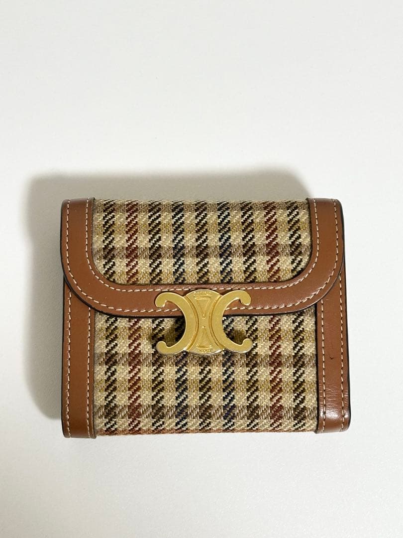 【値下げしました】チェック柄 三つ折り財布 ゴールド金具