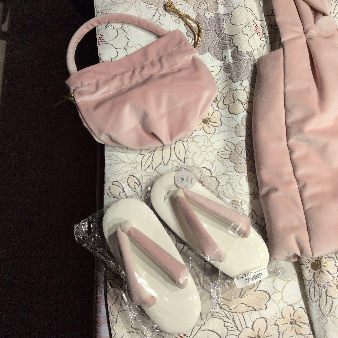 ピンク花柄着物セット 100cm 3歳七五三　被布コート