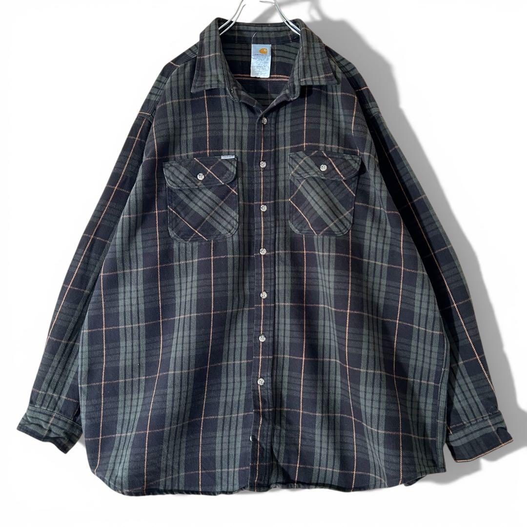 激レア 3XL カーハート ヘビーネルシャツ 厚手 肉厚 チェック USA製