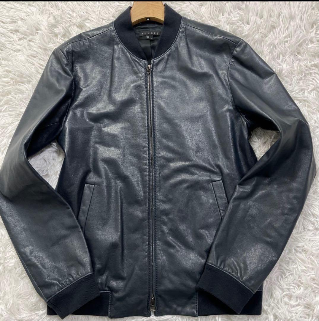 セオリー シングルライダースジャケット シープスキン ネイビー M