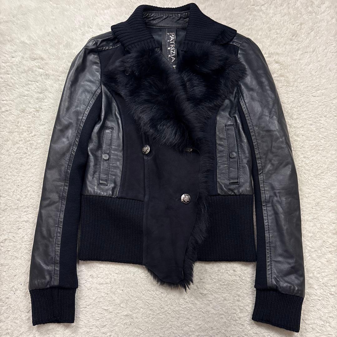 PATRIZIA PEPE ファー切替ラムレザージャケット　ネイビー