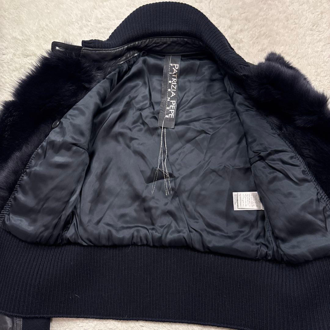 PATRIZIA PEPE ファー切替ラムレザージャケット　ネイビー