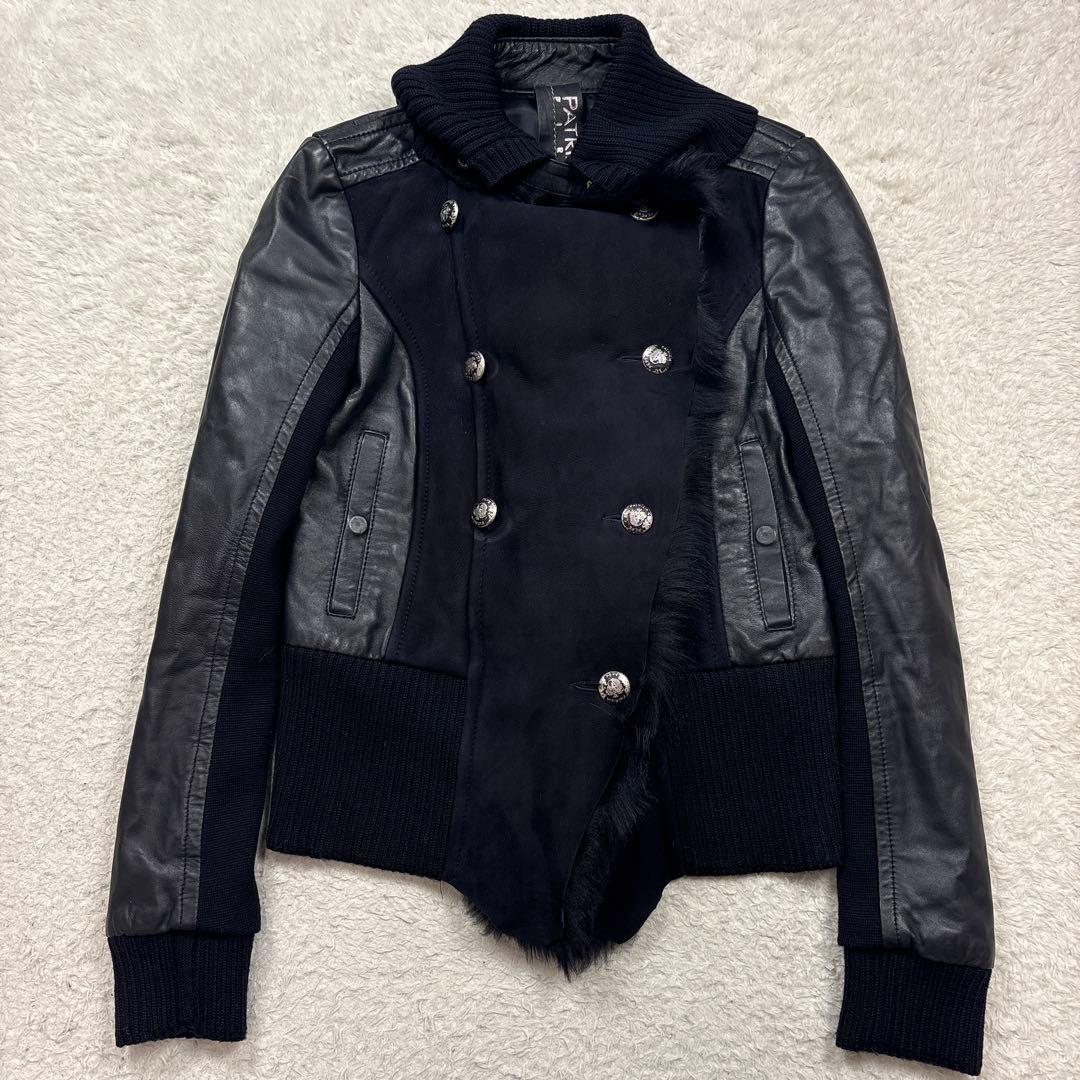 PATRIZIA PEPE ファー切替ラムレザージャケット　ネイビー
