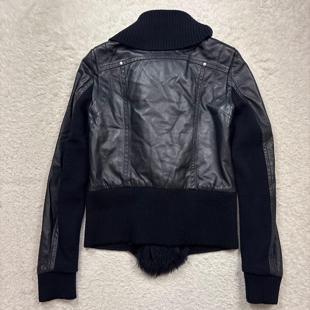 PATRIZIA PEPE ファー切替ラムレザージャケット　ネイビー