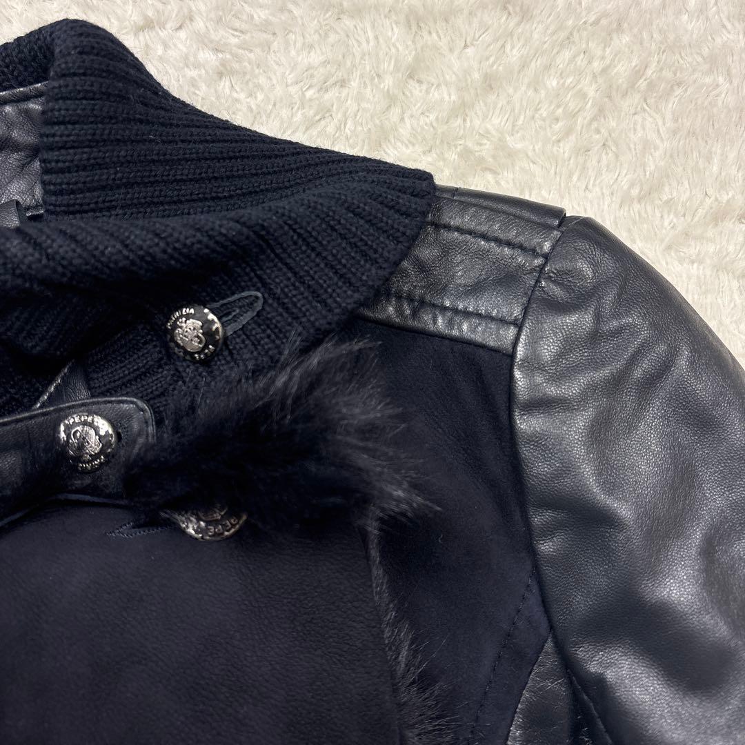 PATRIZIA PEPE ファー切替ラムレザージャケット　ネイビー