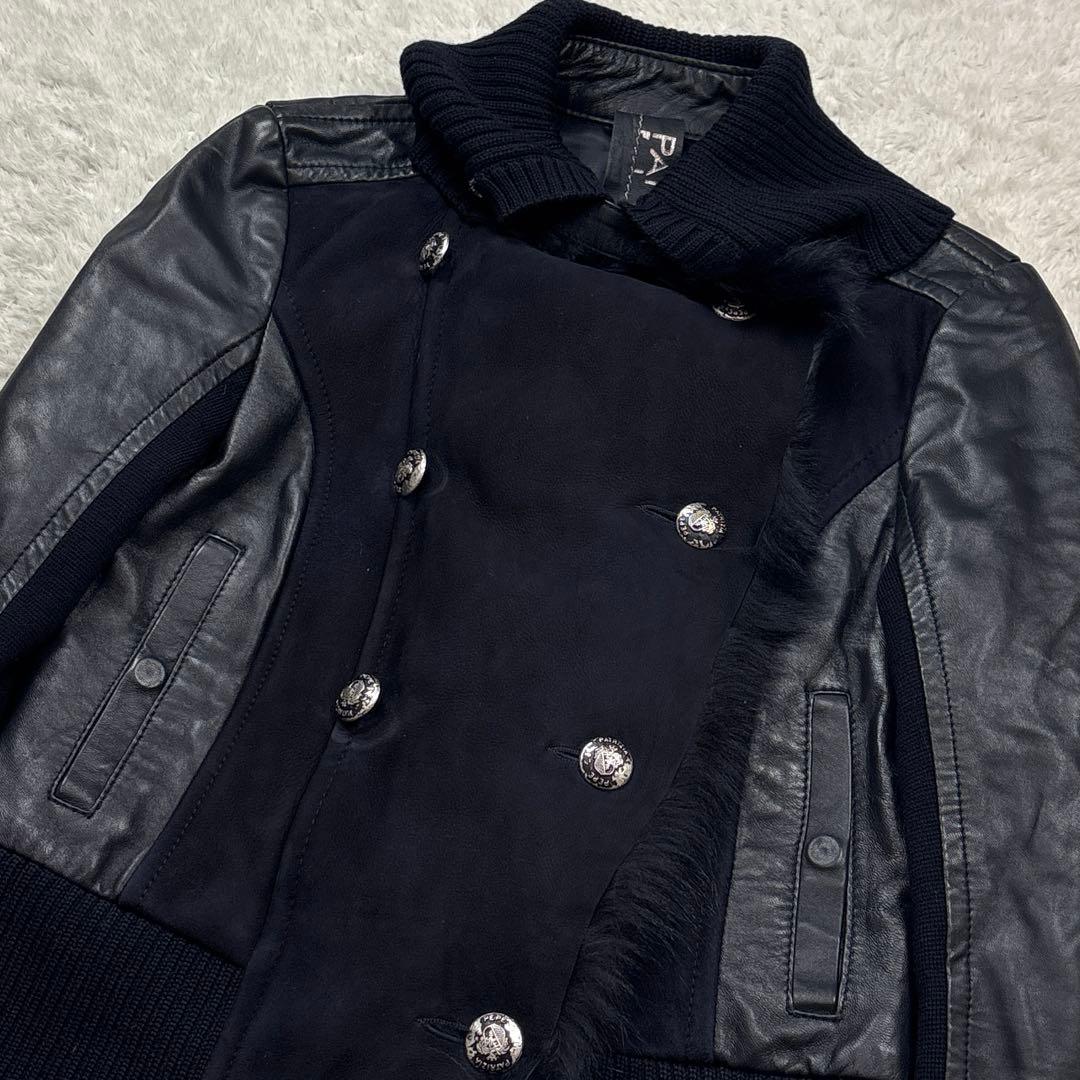 PATRIZIA PEPE ファー切替ラムレザージャケット　ネイビー