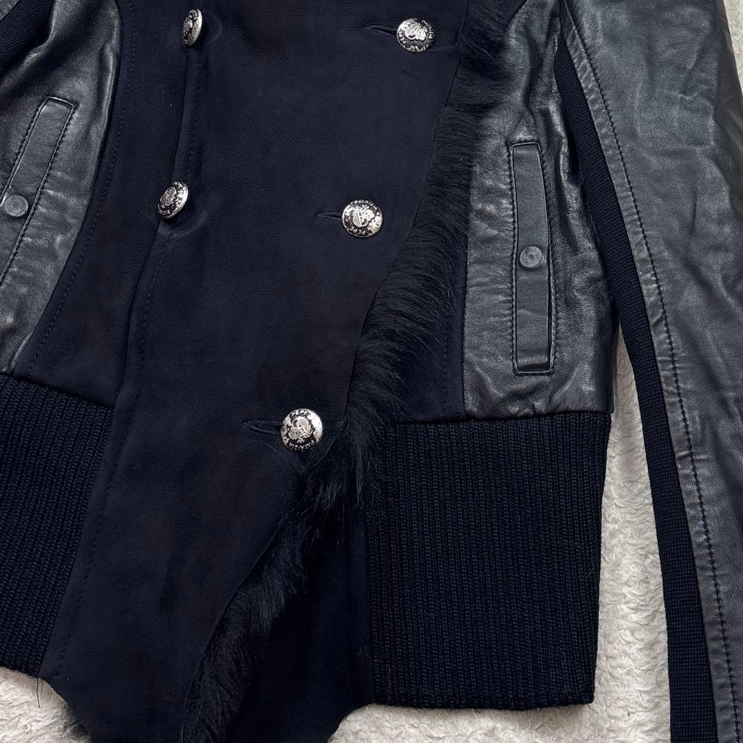 PATRIZIA PEPE ファー切替ラムレザージャケット　ネイビー