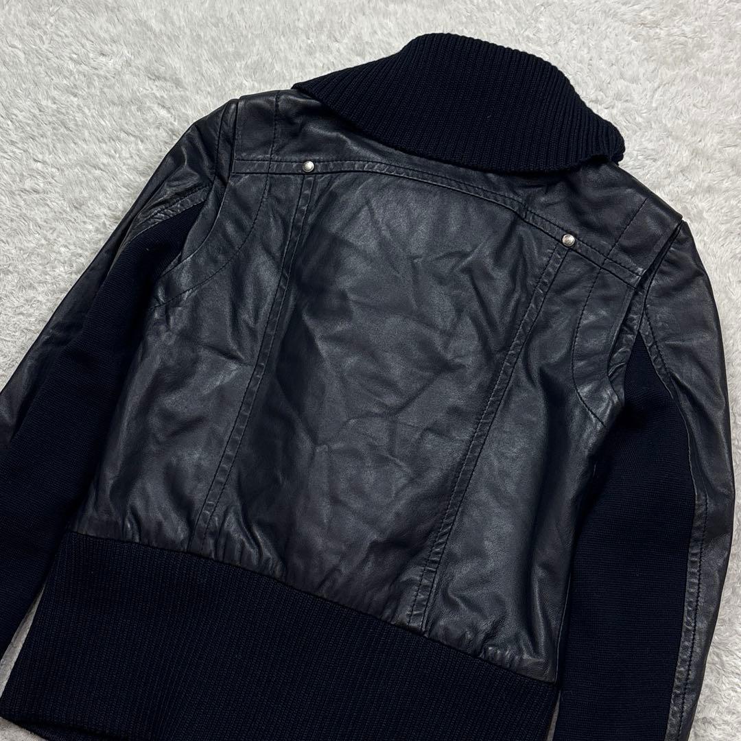 PATRIZIA PEPE ファー切替ラムレザージャケット　ネイビー