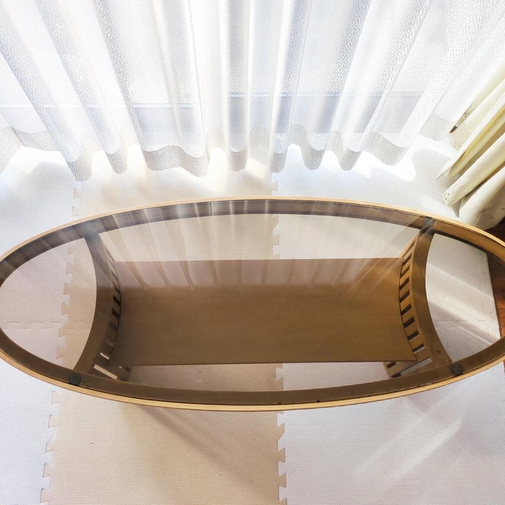 楕円形ガラストップ ローテーブル【和モダンデザイン】