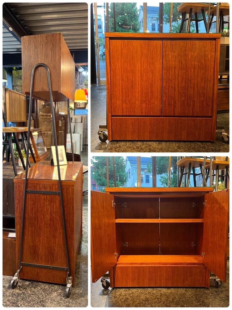 希少！イタリアン ヴィンテージ ローズウッド材 バーカート キッチンボード 収納