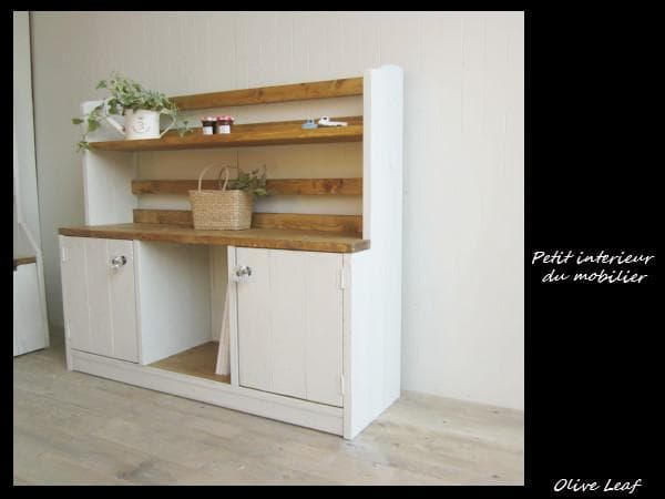 サイズオーダー可！●２扉ローキャビネット●無垢材シャビーホワイト●受注製作