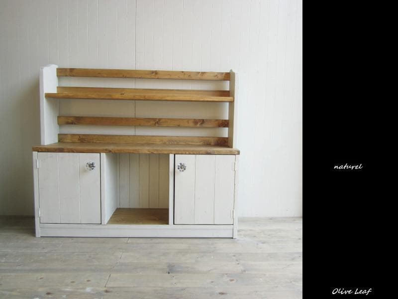 サイズオーダー可！●２扉ローキャビネット●無垢材シャビーホワイト●受注製作