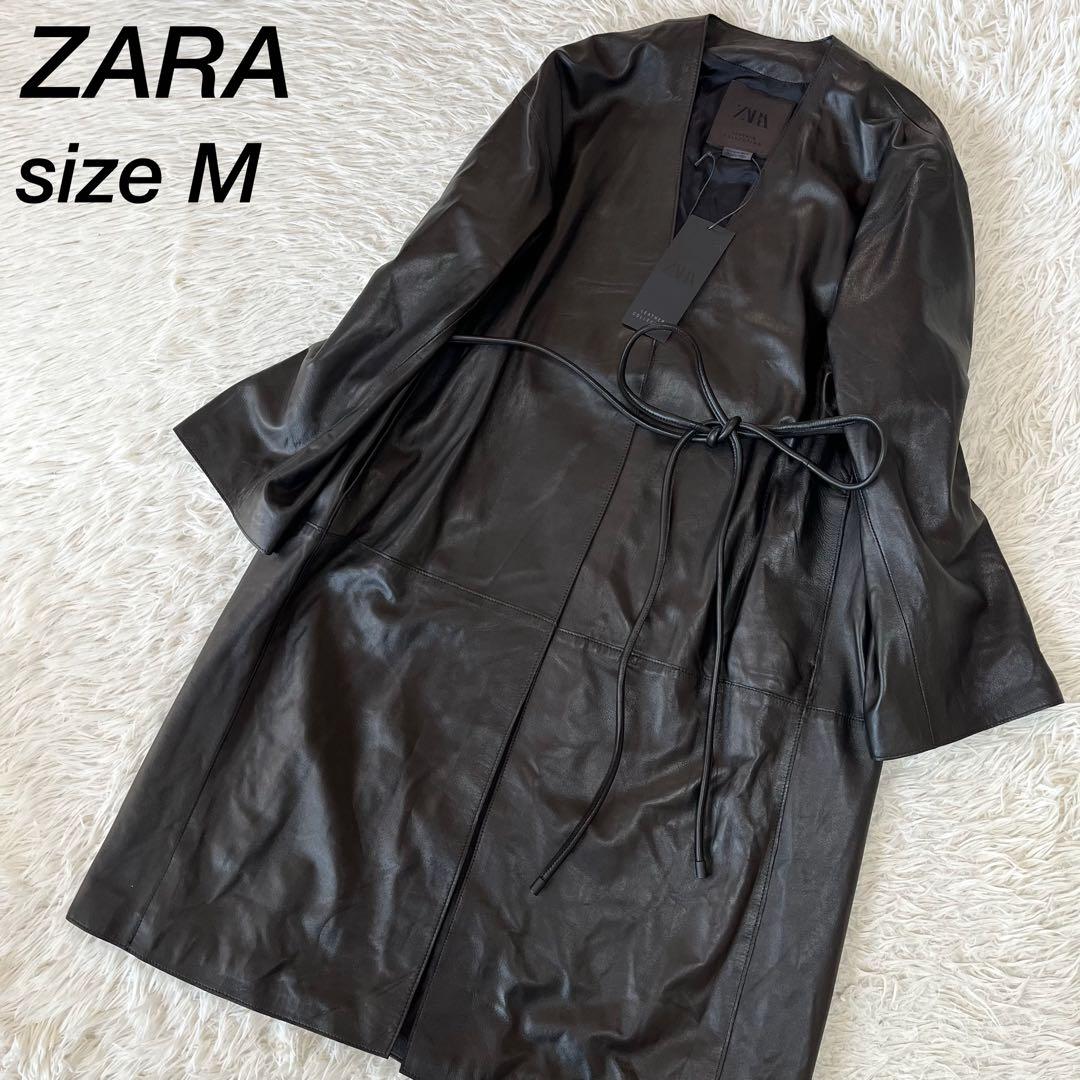 【新品未使用】ザラ　レザーコレクション　ウエストベルト　ラムレザー　ロングコート