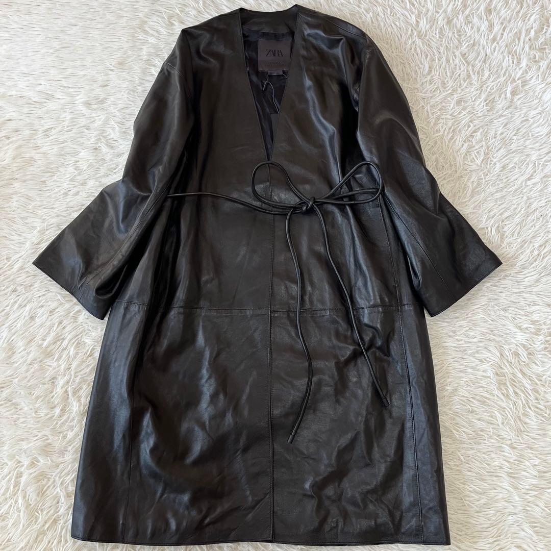 【新品未使用】ザラ　レザーコレクション　ウエストベルト　ラムレザー　ロングコート